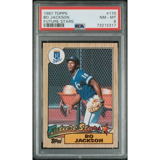 Graded 1987 Topps Bo Jackson Future Stars baseball card in PSA Bo Jackson collection
