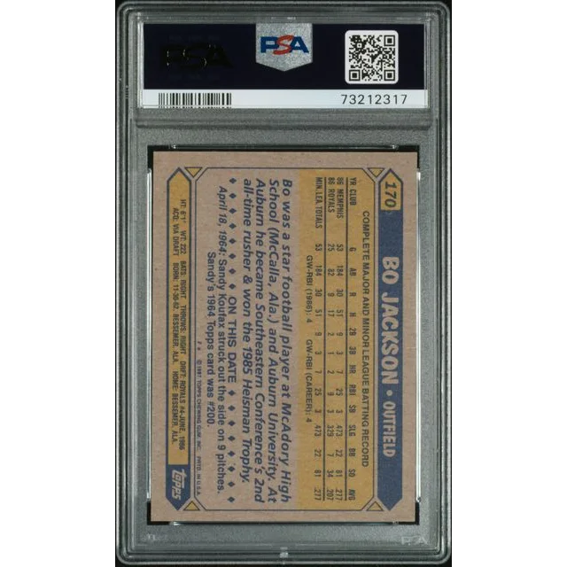 A graded 1990 Topps Bo Jackson baseball card from PSA collection treasure