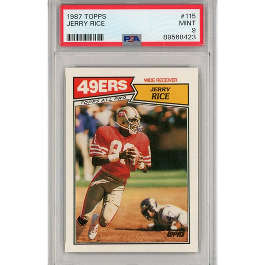 Graded 1987 Topps Jerry Rice #115 2nd Year Football Card PSA 9 Mint | Hall of Fame Sports Memorabilia | vintageantiquesgifts.com
