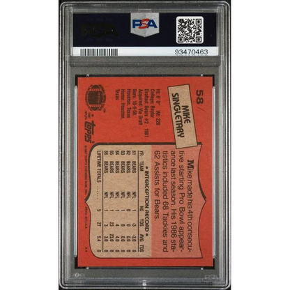 Vintage graded Mike Singletary 1987 Topps Football Card in PSA Mint 9 condition