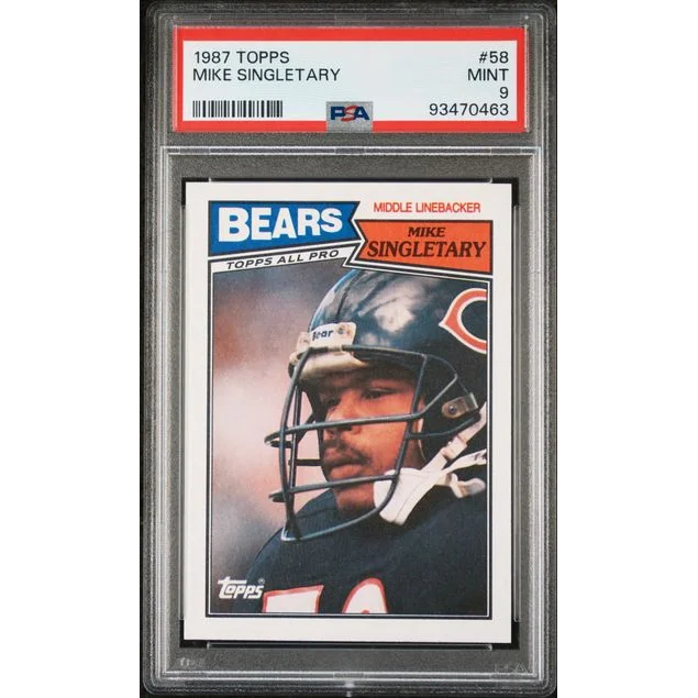 1987 Topps Mike Singletary football card graded PSA Mint 9 displayed in product name