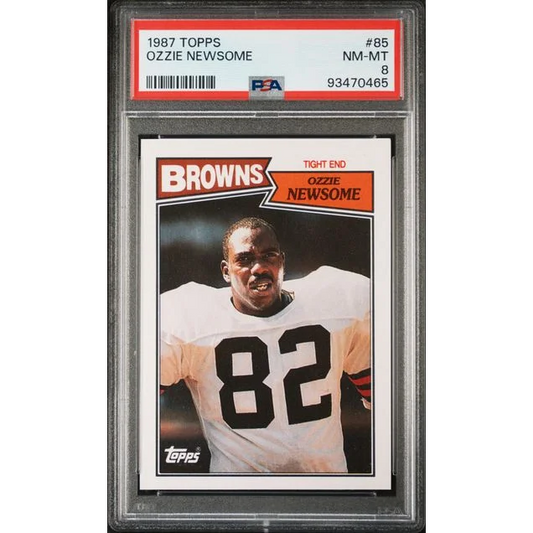 Graded 1987 Topps Ozzie Newsome #85 Football Card PSA 8 NM-MT | Hall of Fame Sports Memorabilia | vintageantiquesgifts.com