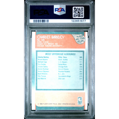 Graded 1988-89 Fleer Charles Barkley #129 Basketball Card PSA 8 Near Mint