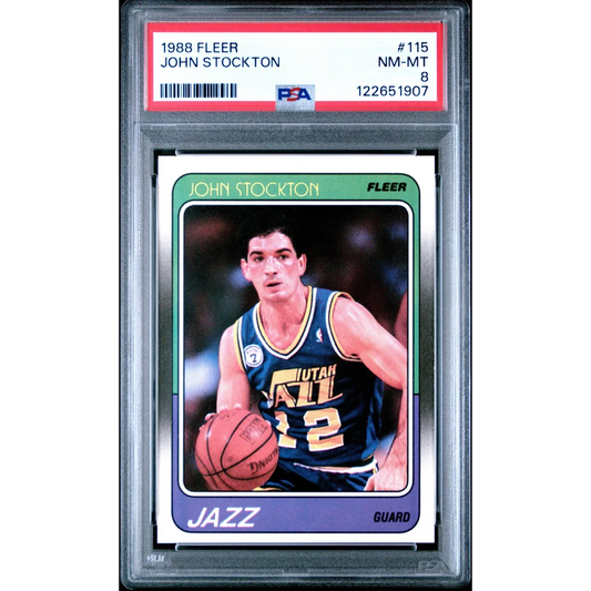 Graded 1988-89 Fleer John Stockton #115 Rookie RC Basketball Card PSA 8 Near Mint