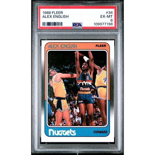 Graded 1988 Fleer Alex English #34 Basketball Card PSA 6 EX-MT | Hall of Fame Sports Memorabilia | vintageantiquesgifts.com