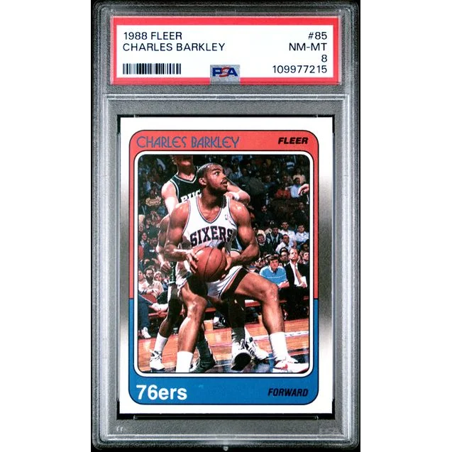 A graded 1988 Fleer Charles Barkley basketball card from PSA for collectors