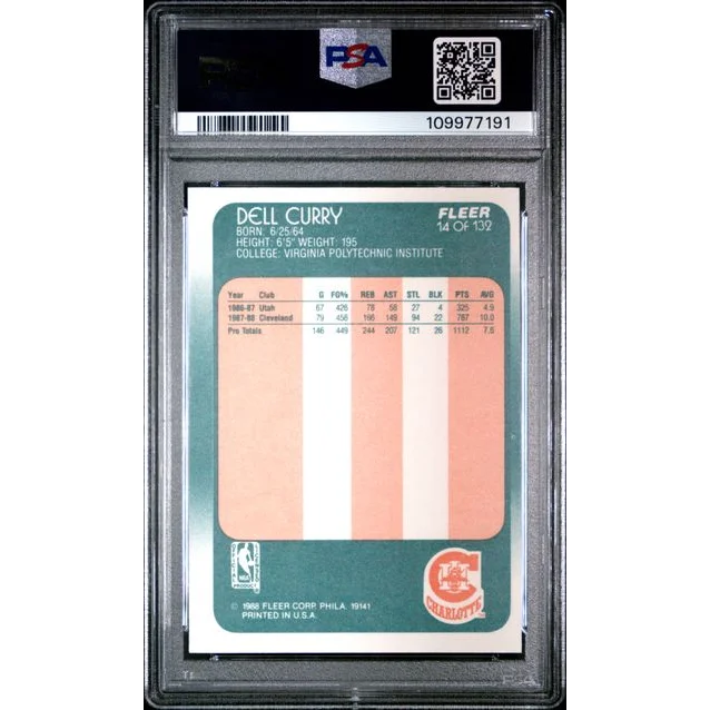 PSA graded 1988 Fleer Dell Curry basketball card from professional sports authenticator