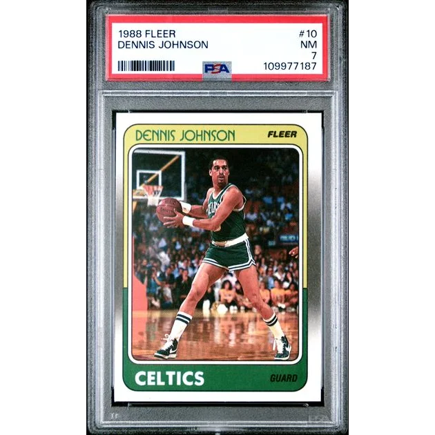 1988 Fleer Dennis Johnson Celtics card graded NM 7 by Professional Sports Authenticator