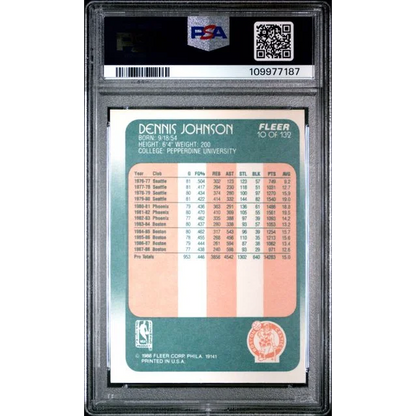 Professional Sports Authenticator graded 1986 Fleer Dennis Johnson Celtics card for collectors