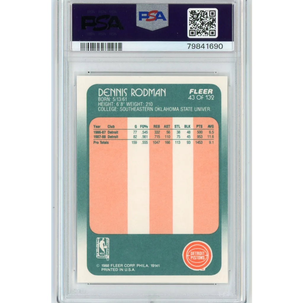Graded 1986 Fleer Dennis Rodman #43 Rookie RC PSA 8 NM-MT Basketball Card