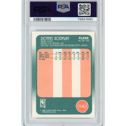 Graded 1986 Fleer Dennis Rodman #43 Rookie RC PSA 8 NM-MT Basketball Card