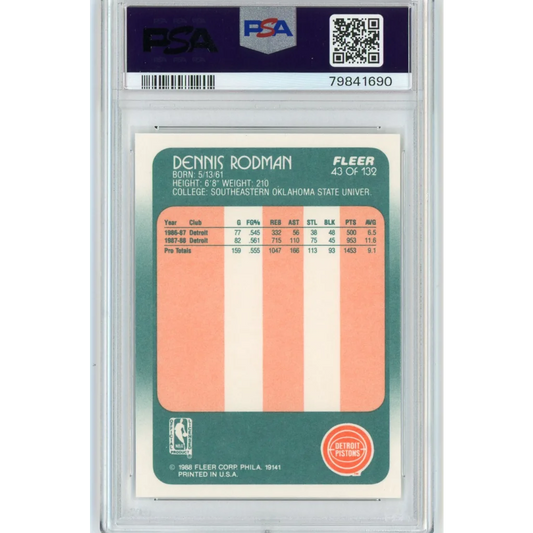 Graded 1986 Fleer Dennis Rodman #43 Rookie RC PSA 8 NM-MT Basketball Card