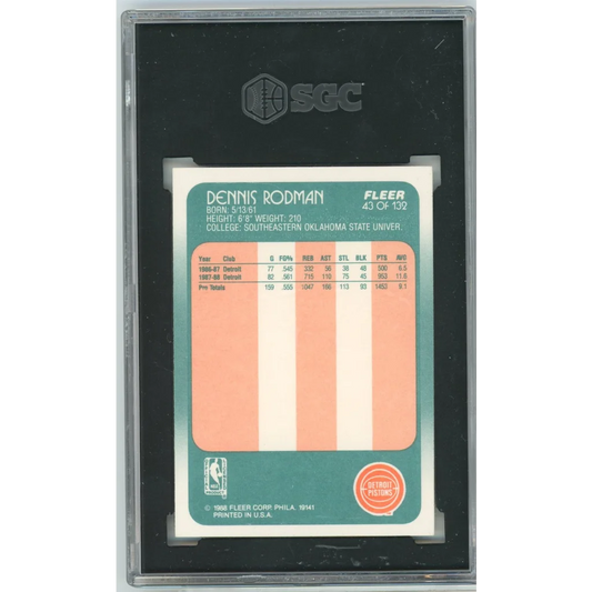 Graded 1988 Fleer Dennis Rodman #43 Rookie RC SGC 8.5 NM-MT+ Card