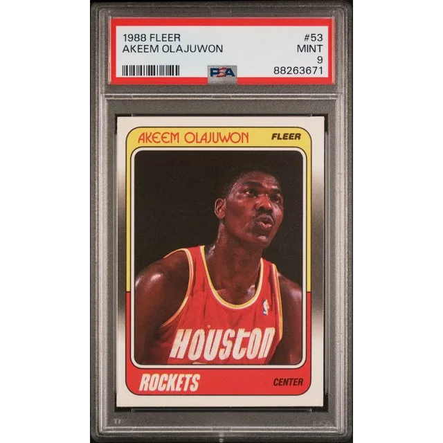 PSA Graded 1988 Fleer Akeem Olajuwon basketball card from the 80s