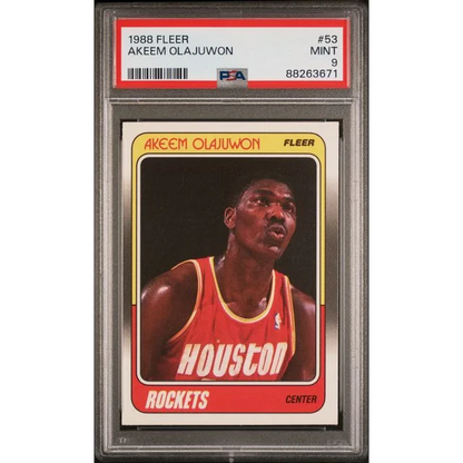 PSA Graded 1988 Fleer Akeem Olajuwon basketball card from the 80s