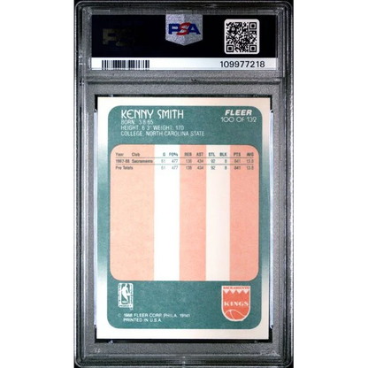 PSA graded 1988 Fleer Kenny Smith basketball card on display