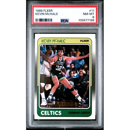 1988 Fleer Kevin McHale basketball card graded NM-MT 8 in PSA display