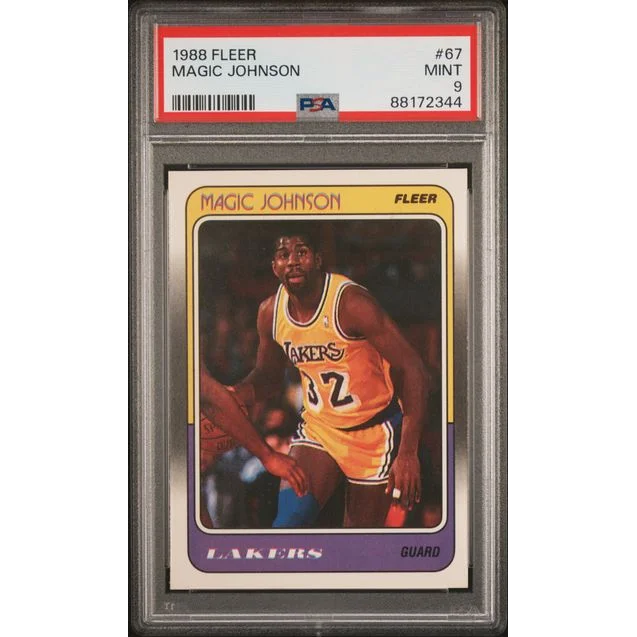 Graded 1988 Fleer Magic Johnson #67 PSA 9 Mint basketball card in slab