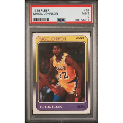 Graded 1988 Fleer Magic Johnson #67 PSA 9 Mint basketball card in slab