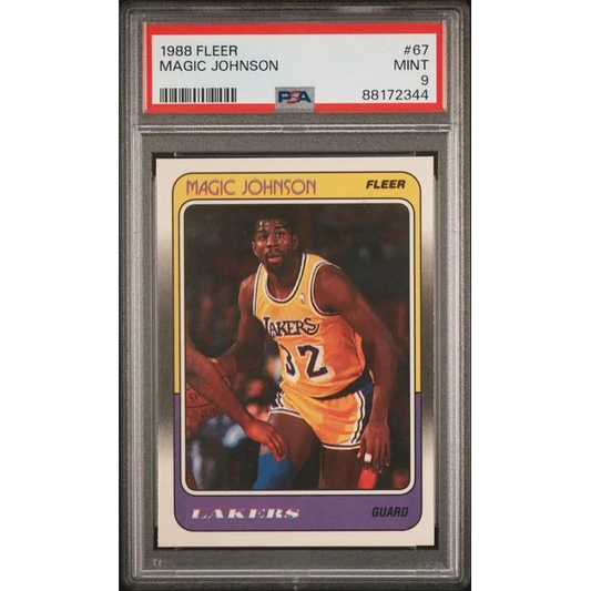Graded 1988 Fleer Magic Johnson #67 Basketball Card PSA 9 Mint | Hall of Fame Sports Memorabilia | vintageantiquesgifts.com