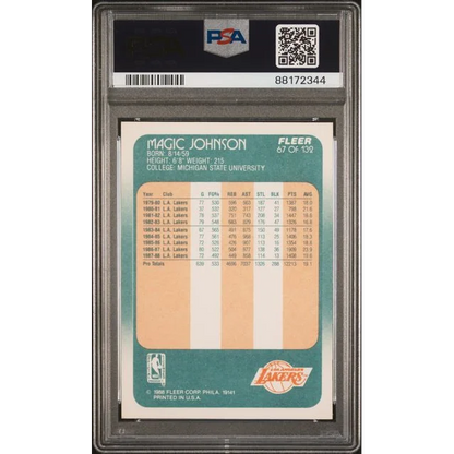 Graded 1986-87 Fleer Magic Johnson #67 PSA 9 Mint Basketball Card