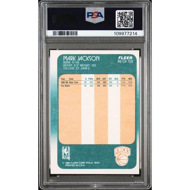Graded 1988 Fleer Mark Jackson #82 Rookie RC Basketball Card PSA 7 Near Mint | PSA 7 NM Graded Rookie Card | vintageantiquesgifts.com