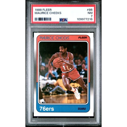 Graded 1988 Fleer Maurice Cheeks #86 Basketball Card PSA 7 Near Mint | Hall of Fame Sports Memorabilia | vintageantiquesgifts.com