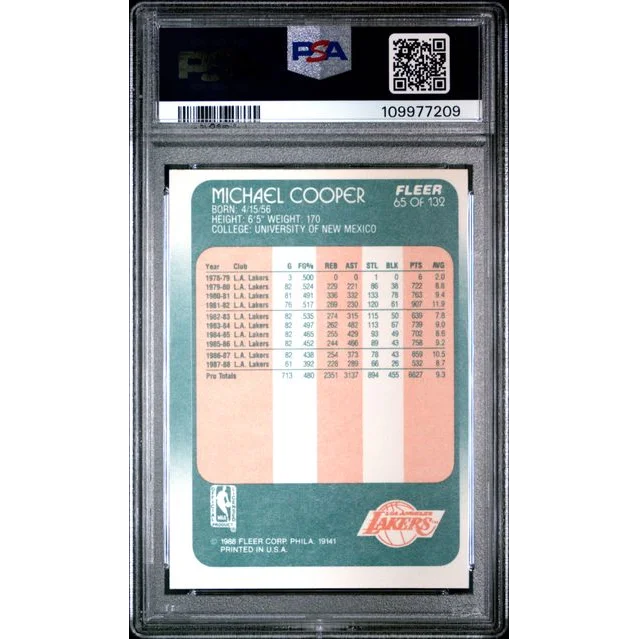 Encased Michael Cooper Fleer basketball card PSA graded by professional sports authenticator
