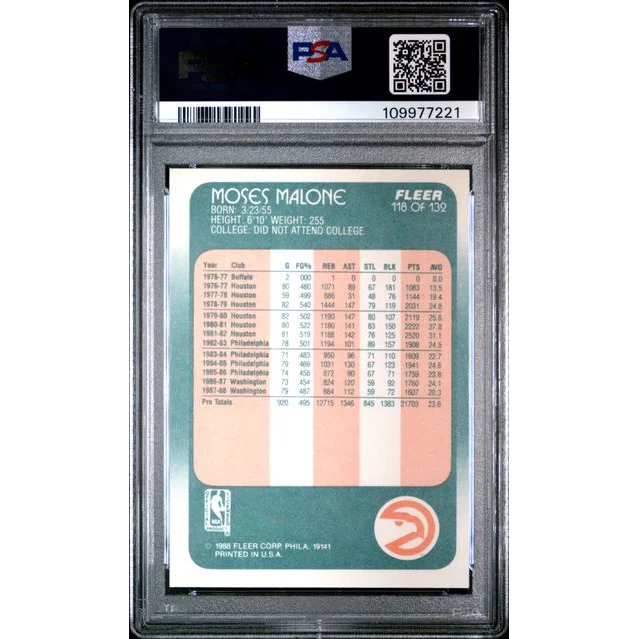 Graded Moses Malone 1986 Fleer Basketball Card PSA NM MT 8 on display