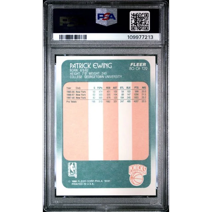 Graded PSA 1988 Fleer Patrick Ewing basketball card in protective slab