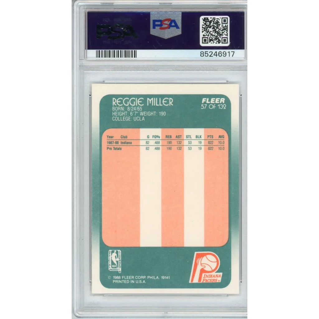 Graded 1988 Fleer Reggie Miller #57 Rookie RC Basketball Card PSA 7 Near Mint | PSA 7 NM Graded Rookie Card | vintageantiquesgifts.com