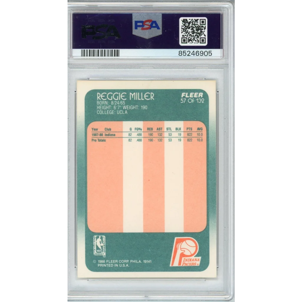 Graded 1988 Fleer Reggie Miller #57 Rookie Card PSA 8 NM-MT Slab