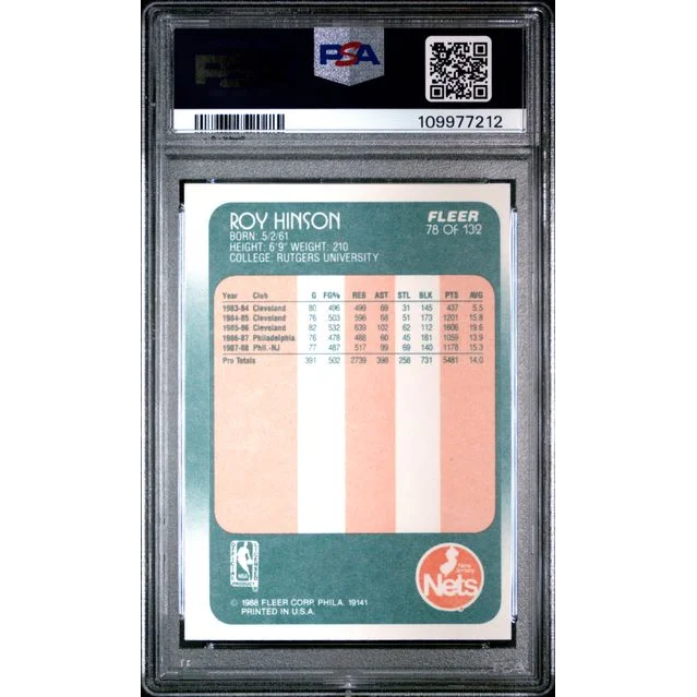 A graded 1986 Fleer Roy Hinson basketball card from PSA in the product lineup