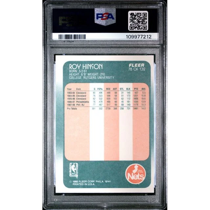 A graded 1986 Fleer Roy Hinson basketball card from PSA in the product lineup