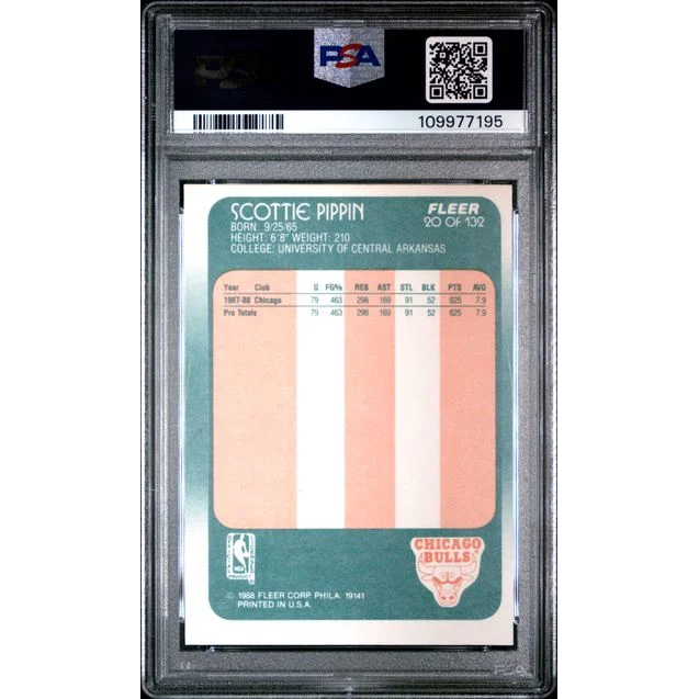 Graded Fleer Scottie Pippen 1988 basketball card with PSA Grade 7 gem quality