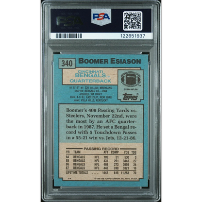 Graded 1988 Topps Boomer Esiason #340 Football Card PSA 8 Near Mint
