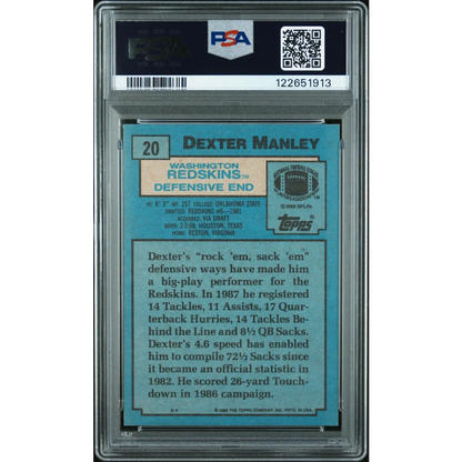 Graded PSA 8 1988 Topps Dexter Manley #20 Redskins football card
