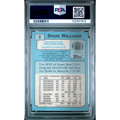 Graded 1988 Topps Doug Williams #8 Football Card PSA 8 Near Mint