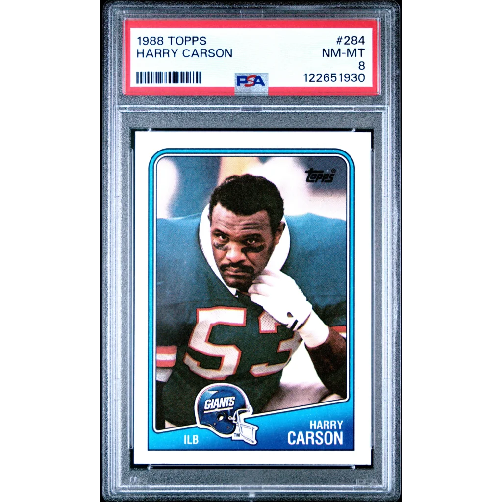 Graded 1988 Topps Harry Carson #284 Football Card PSA 8 Near Mint | Hall of Fame Sports Memorabilia | vintageantiquesgifts.com