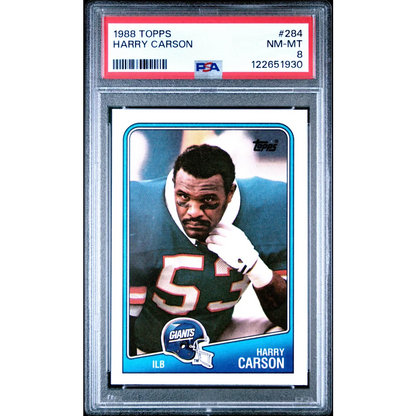 Graded 1988 Topps Harry Carson #284 Football Card PSA 8 Near Mint | Hall of Fame Sports Memorabilia | vintageantiquesgifts.com