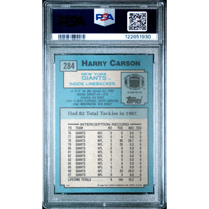 Graded 1988 Topps Harry Carson #284 Football Card PSA 8 Near Mint | PSA 8 NM-MT Graded Vintage Football Card | vintageantiquesgifts.com