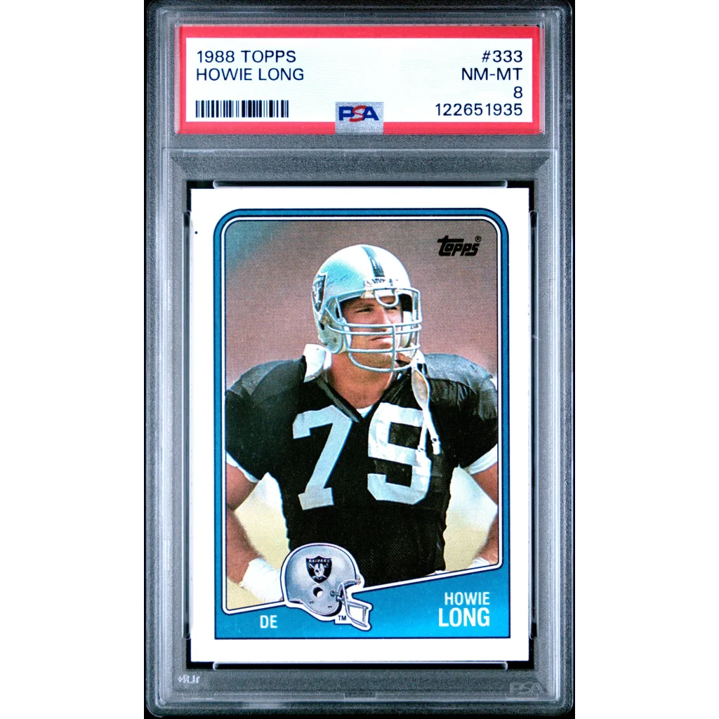 Graded 1988 Topps Howie Long #333 Football Card PSA 8 Near Mint | Hall of Fame Sports Memorabilia | vintageantiquesgifts.com
