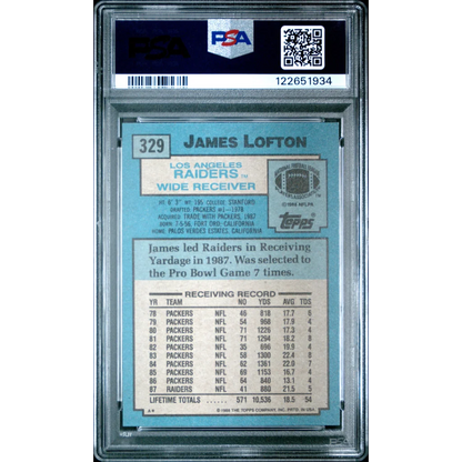Graded 1988 Topps James Lofton #329 Football Card PSA 8 Near Mint | PSA 8 NM-MT Graded Vintage Football Card | vintageantiquesgifts.com