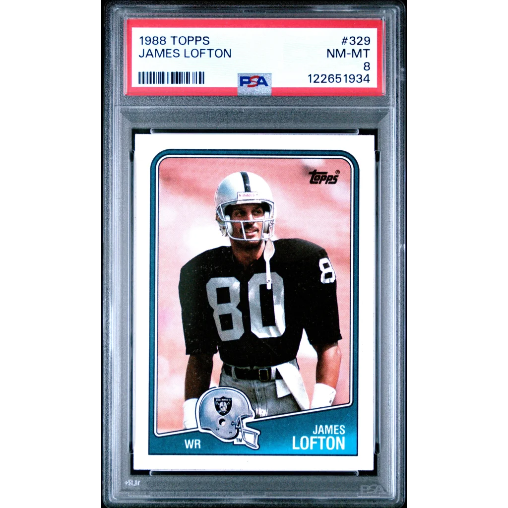 Graded 1988 Topps James Lofton #329 Football Card PSA 8 Near Mint | Hall of Fame Sports Memorabilia | vintageantiquesgifts.com