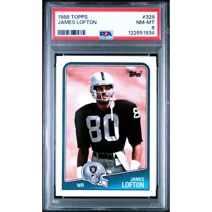 Graded 1988 Topps James Lofton #329 Football Card PSA 8 Near Mint | Hall of Fame Sports Memorabilia | vintageantiquesgifts.com