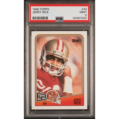 PSA graded 1988 Topps Jerry Rice football card showing front view