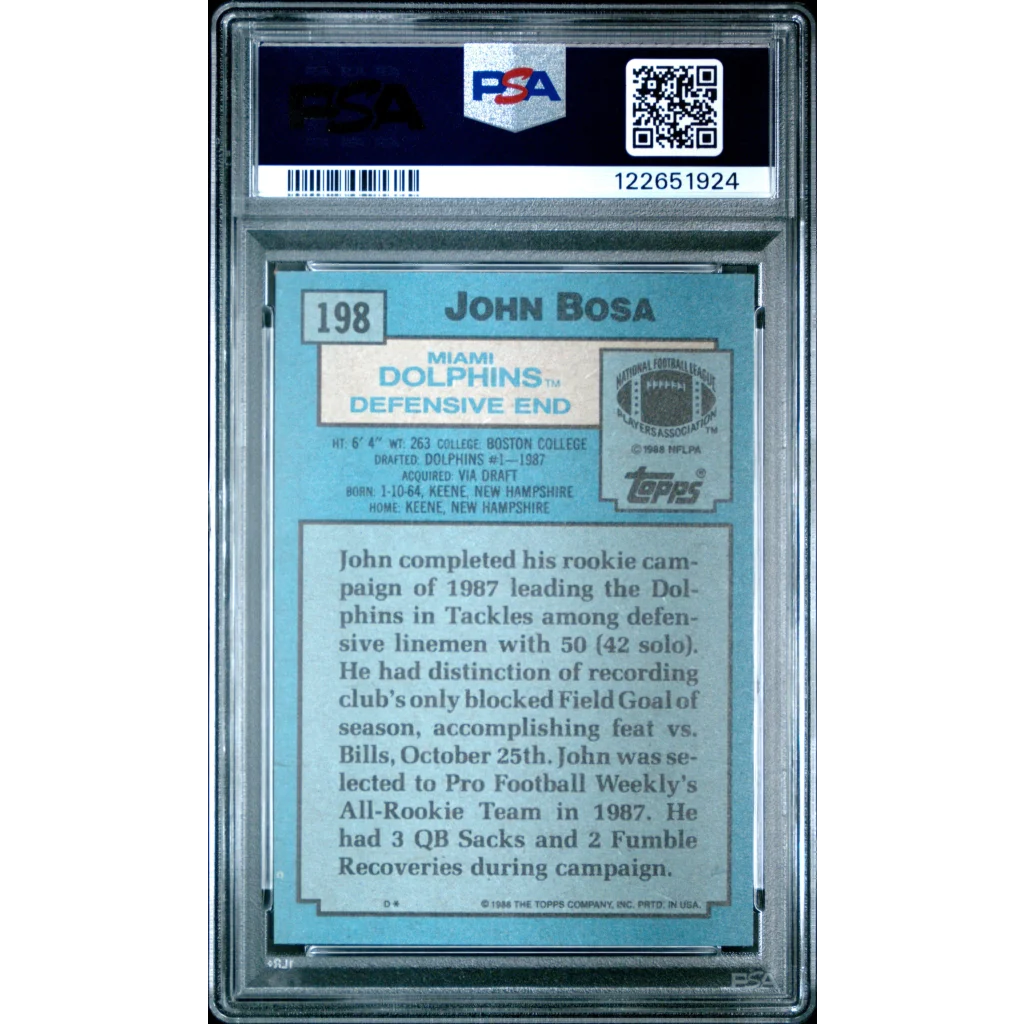 Graded 1988 Topps John Bosa #198 Rookie RC Dolphins PSA 8 Card