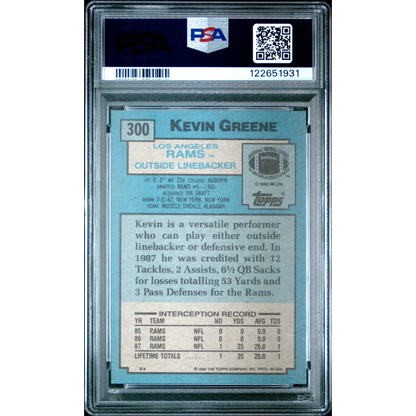 Graded 1988 Topps Kevin Greene #300 Rookie RC Football Card PSA 9 Mint | PSA 9 Mint Graded Rookie Card | vintageantiquesgifts.com