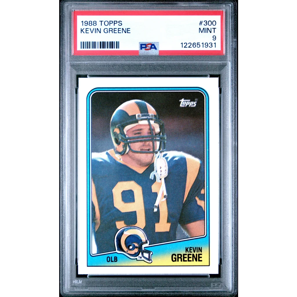 Graded 1988 Topps Kevin Greene #300 Rookie RC Football Card PSA 9 Mint | Hall of Fame Sports Memorabilia | vintageantiquesgifts.com