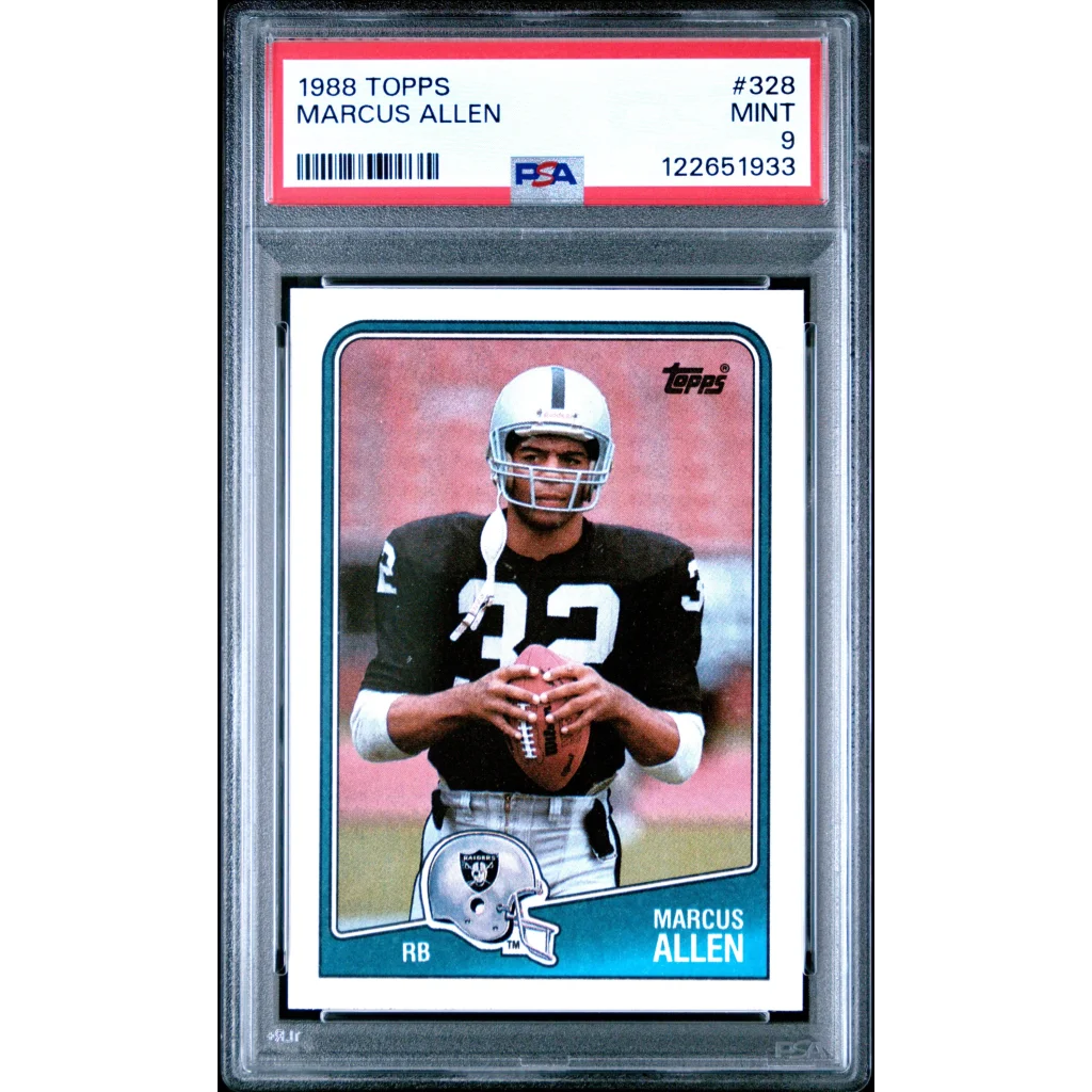 Graded 1988 Topps Marcus Allen #328 Football Card PSA 9 Mint | Hall of Fame Sports Memorabilia | vintageantiquesgifts.com
